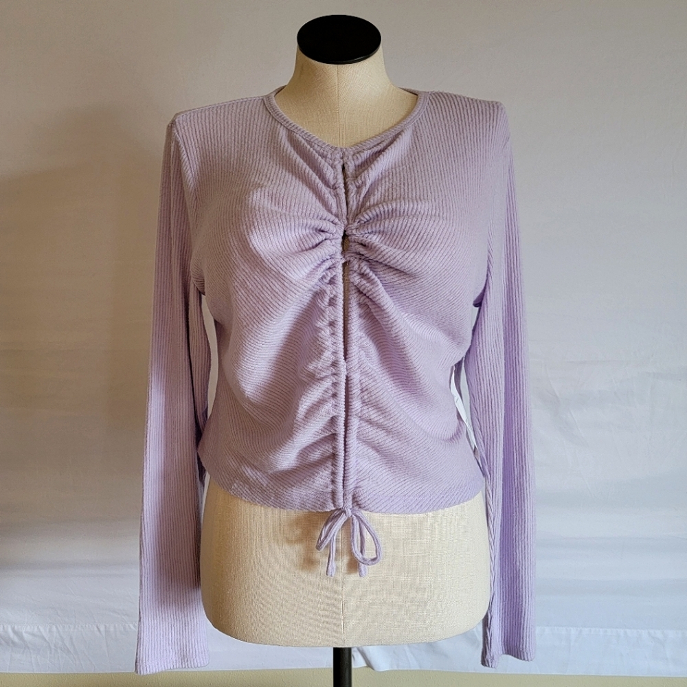 Wild Fable Lace Up Cozy Ribbed Knit Cinch Top